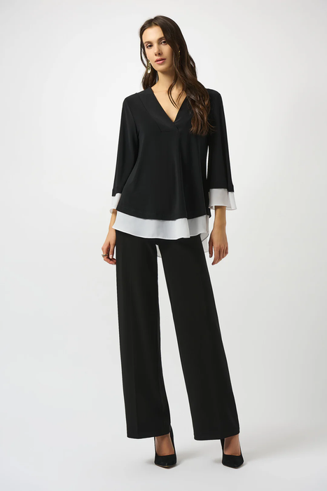 Joseph Ribkoff Black/Off White Color Block Georgette 3/4 Sleeves Top 253082