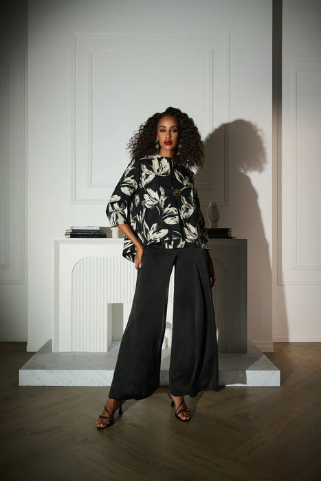 Joseph Ribkoff Black/Off-White Floral Jacquard Swing Jacket 253719