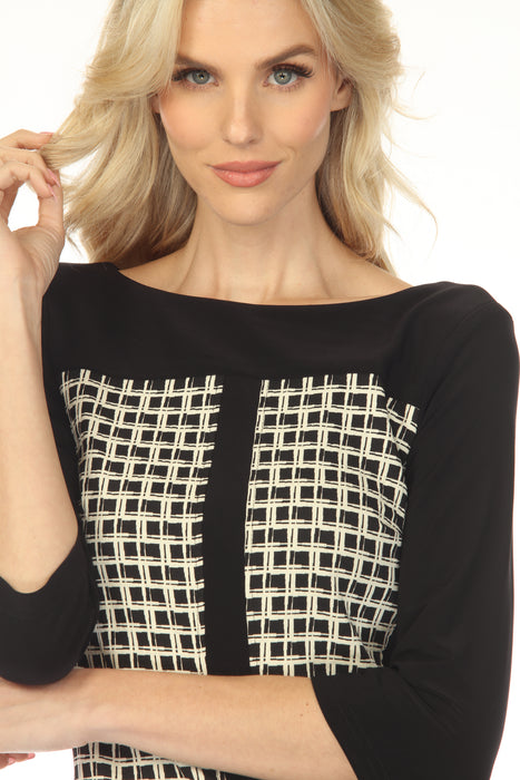 Joseph Ribkoff Black/Off-White Geometric Jacquard Sheath Dress 253284