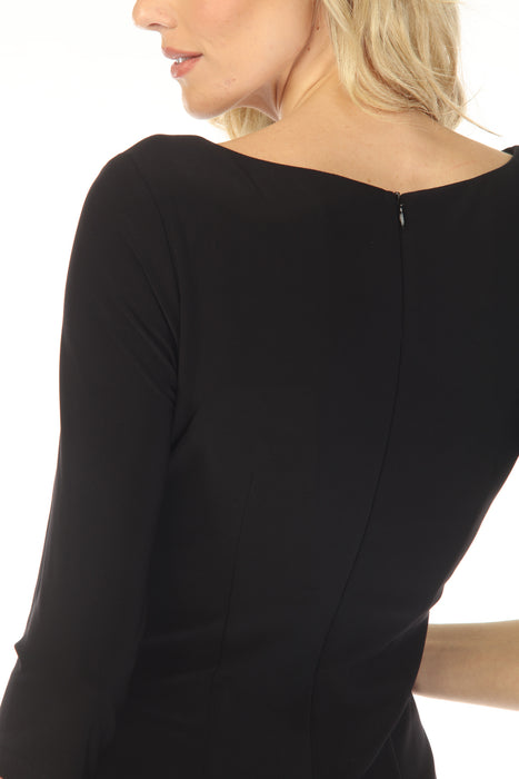 Joseph Ribkoff Black/Off-White Geometric Jacquard Sheath Dress 253284