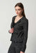 Joseph Ribkoff Style 234161 Black/Off-White Jacquard Knit Fringe Detail Jacket