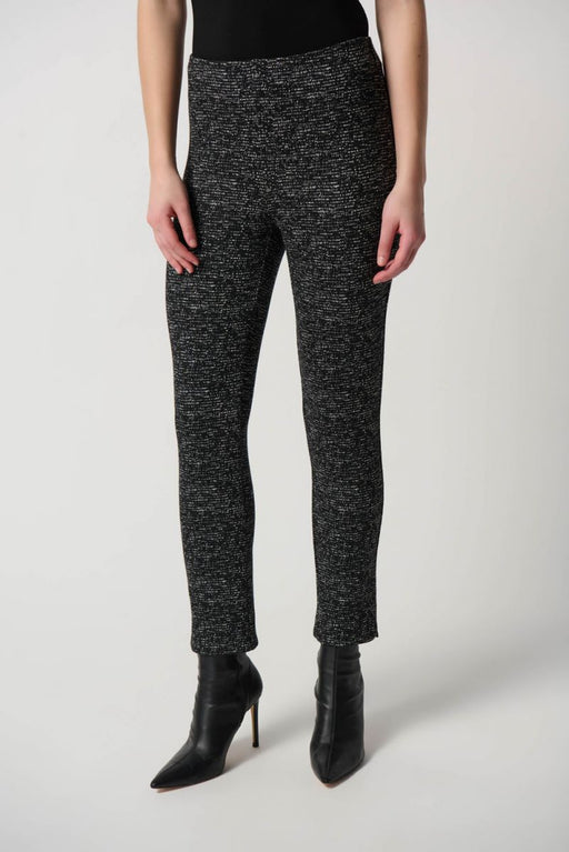Joseph Ribkoff Style 234116 Black/Off-White Jacquard Knit Pull On Slim Cropped Pants