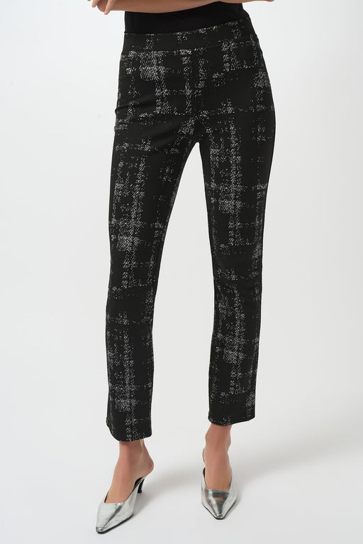 Black plaid slim straight pants with pull-on elastic waistband and ankle length from Joseph Ribkoff