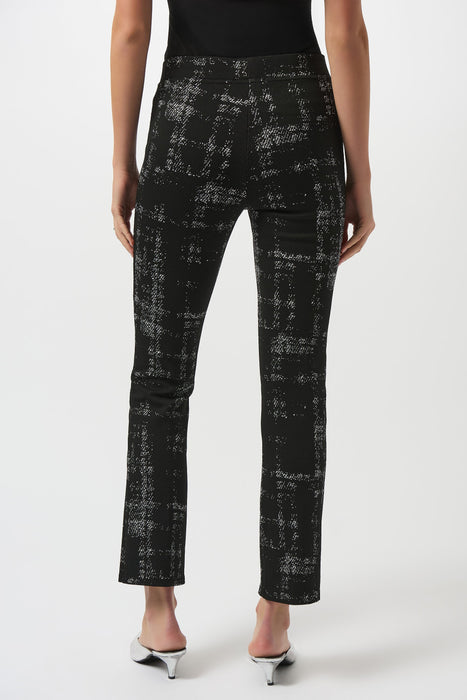 Joseph Ribkoff Black/Off-White Plaid Jacquard Slim Ankle Pants 253179
