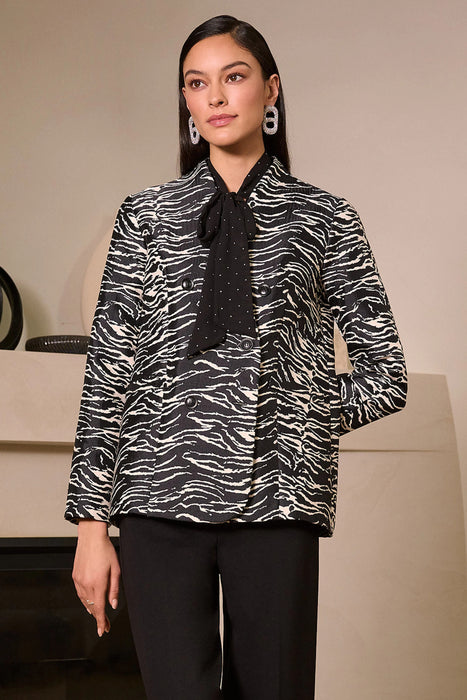 Joseph Ribkoff Black/Off-White Zebra Print Double Breasted Blazer Jacket 254072