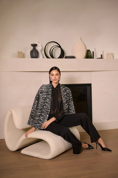 Joseph Ribkoff Black/Off-White Zebra Print Double Breasted Blazer Jacket 254072