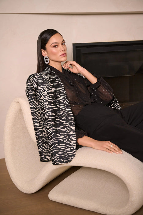 Joseph Ribkoff Black/Off-White Zebra Print Double Breasted Blazer Jacket 254072