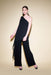 Joseph Ribkoff Style 234707 Black One-Shoulder Chiffon Overlay Wide-Leg Jumpsuit