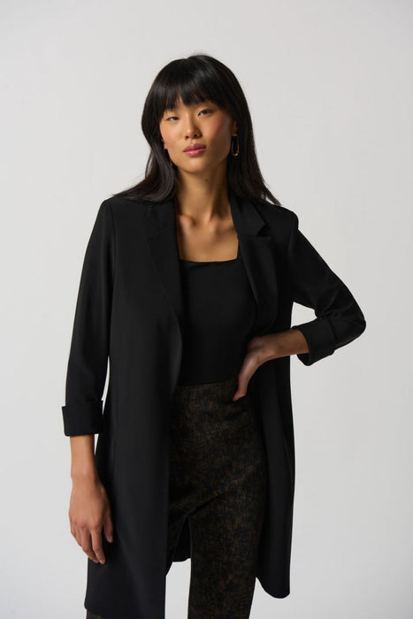 Joseph Ribkoff Style 233304 Black Open Front 3/4 Sleeve Long Blazer Jacket