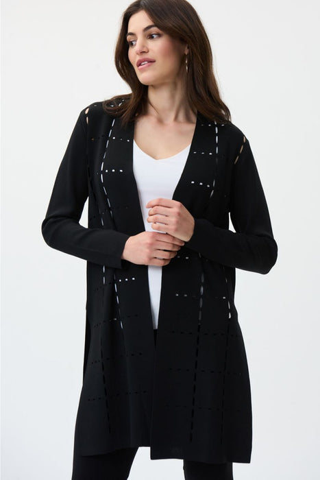 Joseph Ribkoff Style 231947 Black Open Front Long Sleeve Knitted Cover-Up Cardigan
