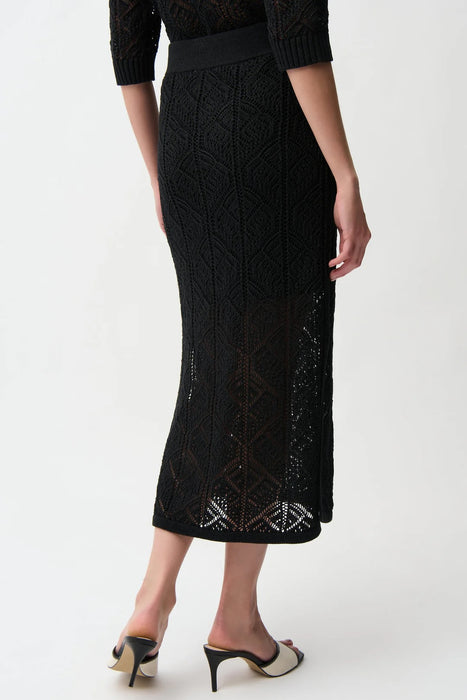 Joseph Ribkoff 261928 Black Open Stitch Midi Pencil Skirt