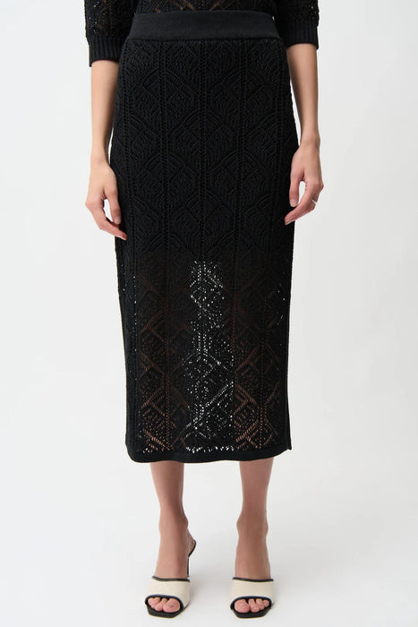 Joseph Ribkoff 261928 Black Open Stitch Midi Pencil Skirt