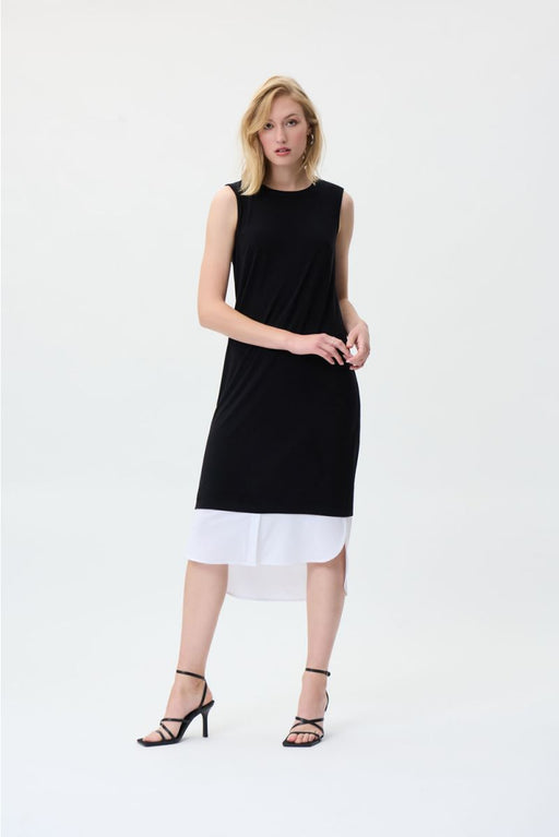 Joseph Ribkoff Style 231114 Black/Optic White Two-Tone Layered Sleeveless Midi Dress