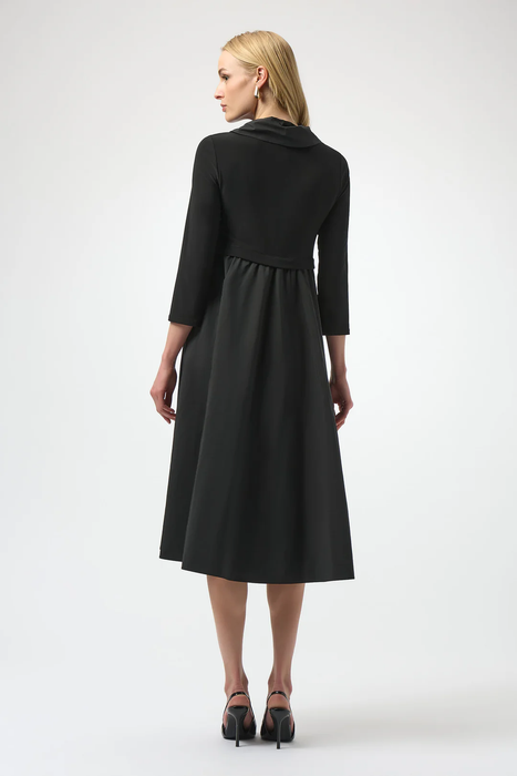 Joseph Ribkoff Black Overlap Collar 3/4 Sleeve Fit and Flare Dress 254207