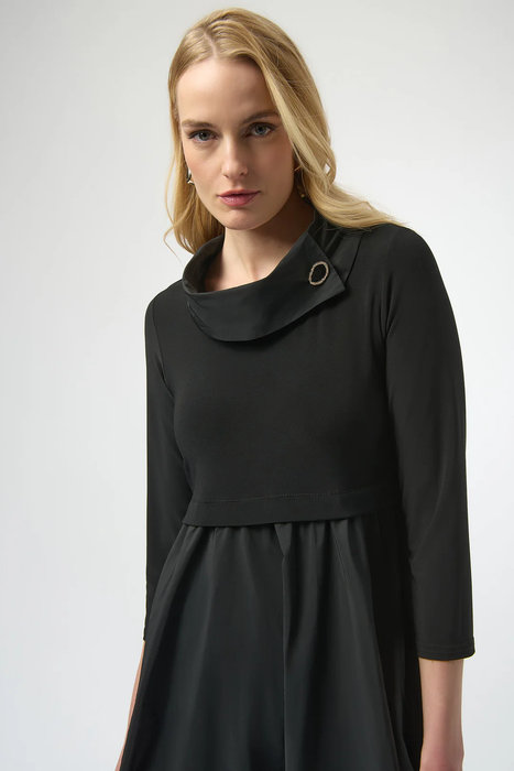 Joseph Ribkoff Black Overlap Collar 3/4 Sleeve Fit and Flare Dress 254207