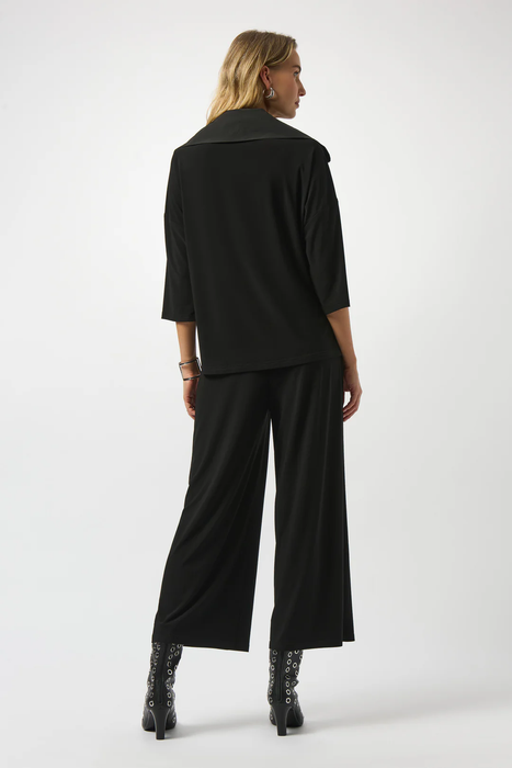 Joseph Ribkoff Black Oversized Zipped Collar 3/4 Sleeves Jumpsuit 253081