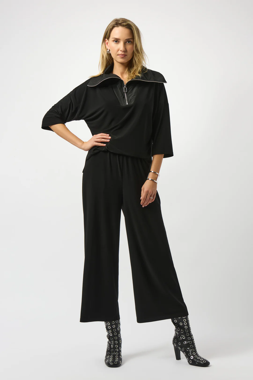 Joseph Ribkoff 253081 Black Oversized Zipped Collar 3/4 Sleeves Jumpsuit