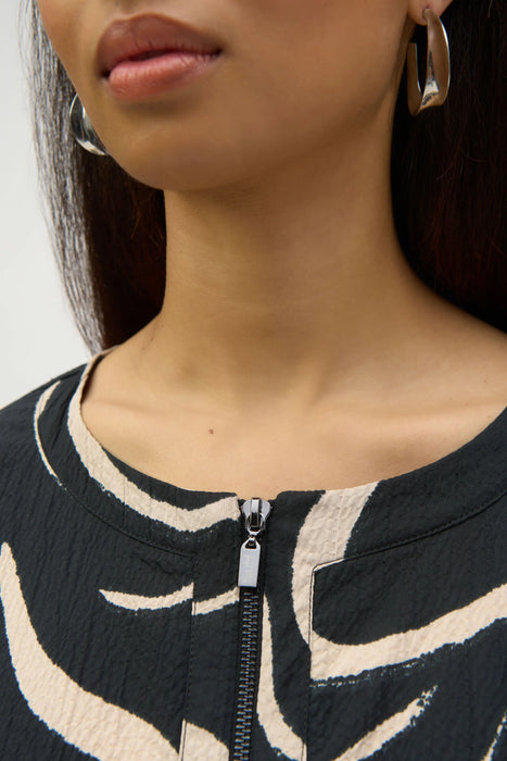 Joseph Ribkoff Black/Parchment Abstract Print A-Line Dress 252205