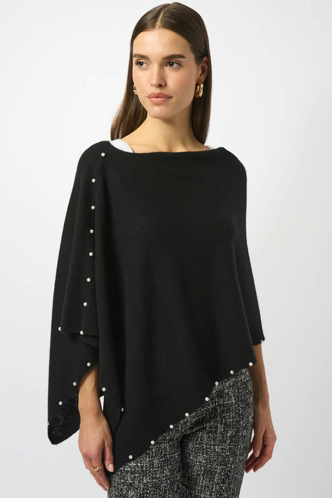 Joseph Ribkoff 253968 Black Pearl Embellished Cashmere Poncho