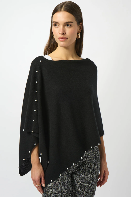 Joseph Ribkoff 253968 Black Pearl Embellished Cashmere Poncho