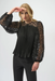 Joseph Ribkoff 254900 Black Pleated Crew Neck Long Lace Puff Sleeves Top