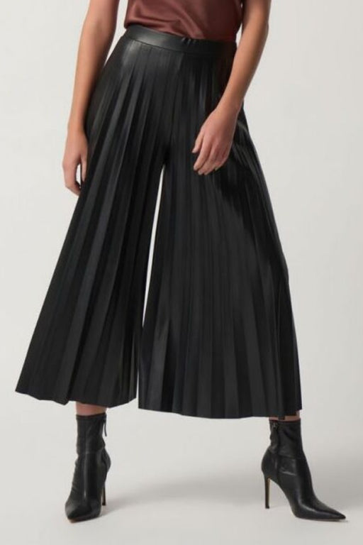 Joseph Ribkoff Style 233109 Black Pleated Faux Leather Pull On Culotte Pants