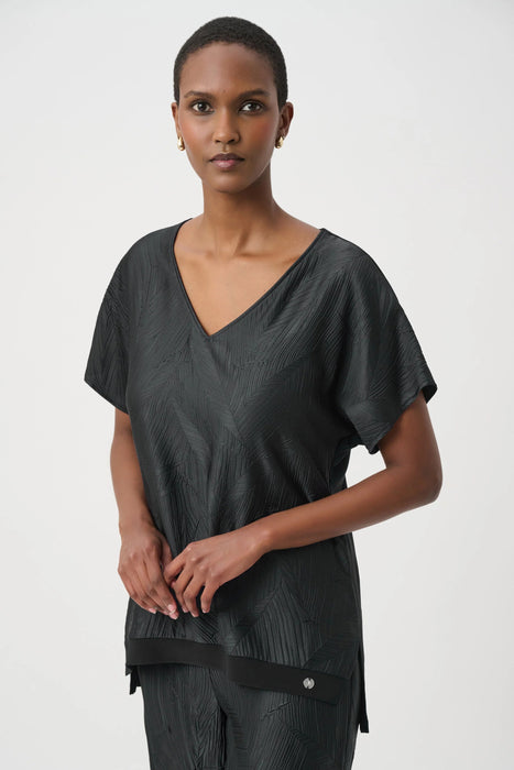 Joseph Ribkoff Pleated Satin V-Neck Boxy Top 261160