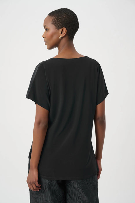 Joseph Ribkoff Pleated Satin V-Neck Boxy Top 261160