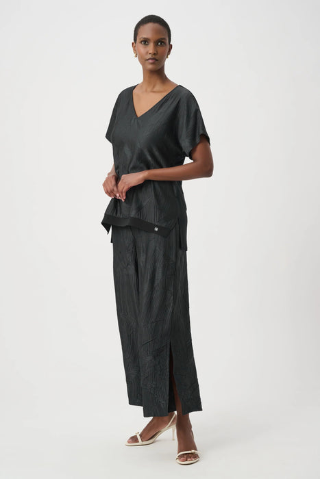 Joseph Ribkoff Pleated Satin V-Neck Boxy Top 261160