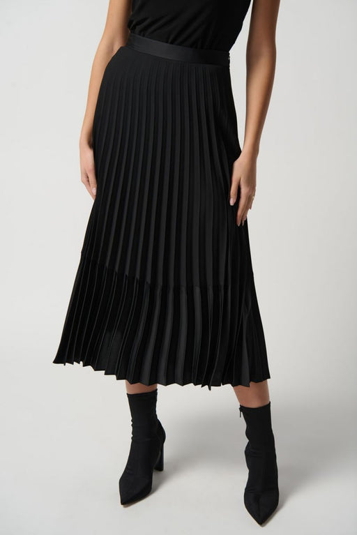 Joseph Ribkoff Style 234068 Black Pleated Side Zip A-Line Midi Skirt