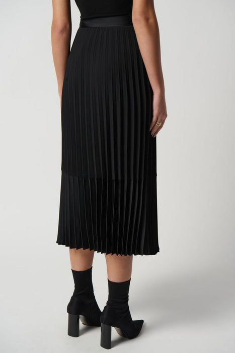 Joseph Ribkoff Black Pleated Side Zip A-Line Midi Skirt 234068