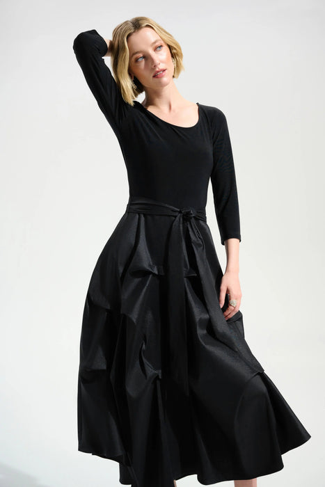 Joseph Ribkoff Pleated Taffeta Midi Fit and Flare Dress 261720