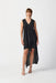 Joseph Ribkoff Style 241260 Black Pleated V-Neck Asymmetric Hi-Low Dress