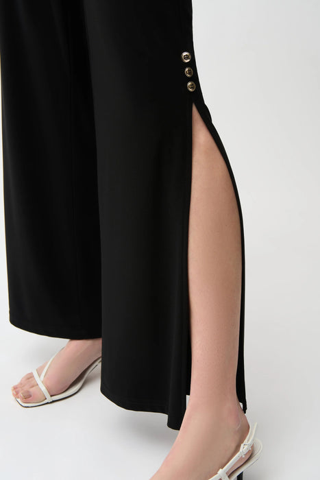 Joseph Ribkoff Black Pull On Side Slit Wide Leg Pants 261018