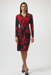 Joseph Ribkoff 254088 Black/Red Abstract Print Faux Wrap Long Sleeves Dress