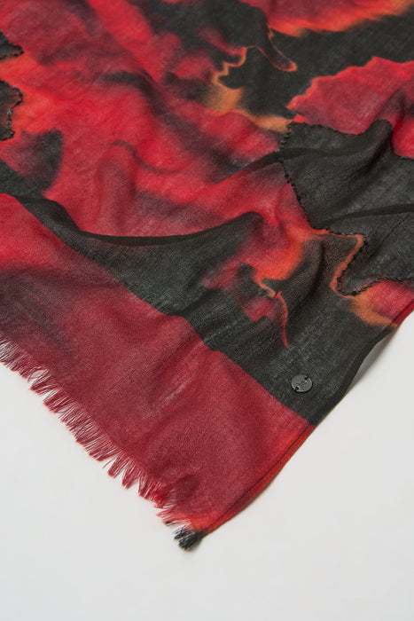 Joseph Ribkoff Black/Red Abstract Print Fringe Scarf 254974