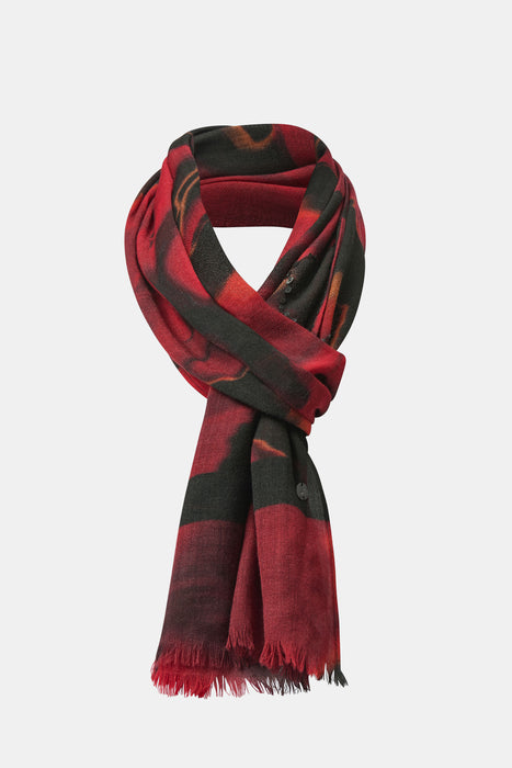 Joseph Ribkoff Black/Red Abstract Print Fringe Scarf 254974