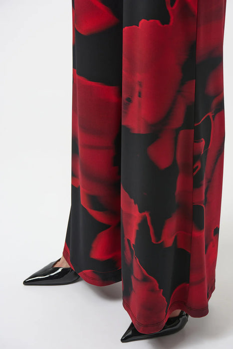 Joseph Ribkoff Black/Red Abstract Print Pull On Wide Leg Pants 254198