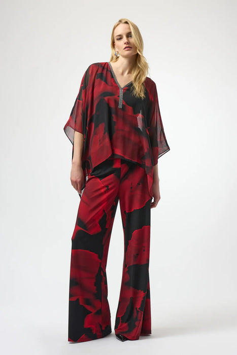 Joseph Ribkoff Black/Red Abstract Print Pull On Wide Leg Pants 254198