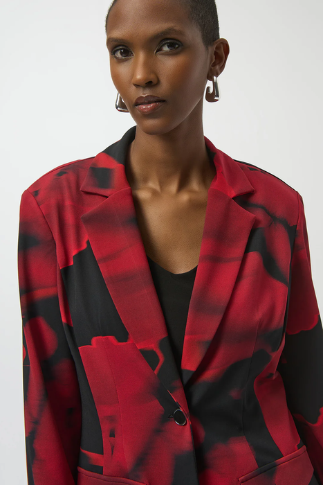 Joseph Ribkoff Black/Red Abstract Print Straight Blazer Jacket 254092