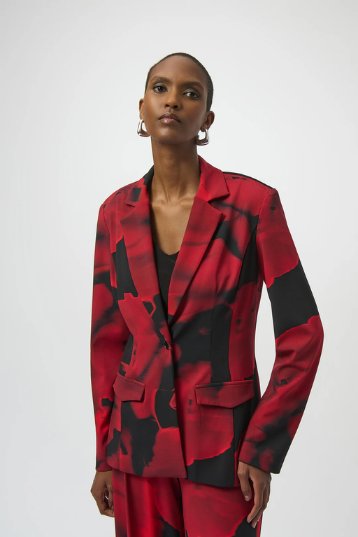 Joseph Ribkoff 254092 Black/Red Abstract Print Straight Blazer Jacket