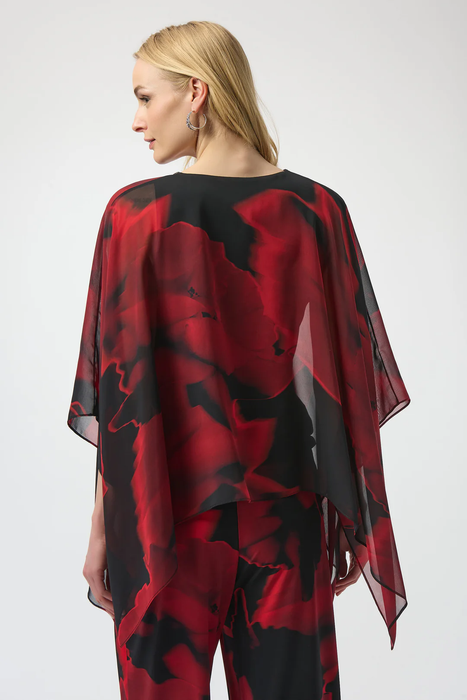 Joseph Ribkoff Black/Red Abstract Print V-Neck Poncho Top 254090