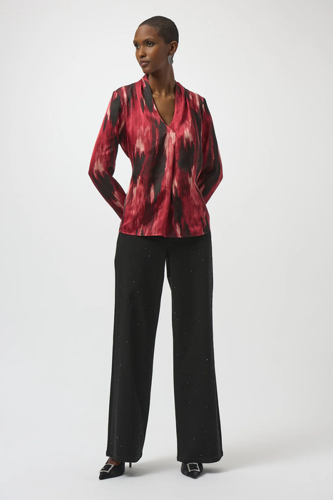 Joseph Ribkoff Black/Red Abstract V-Neck Satin Top 254161