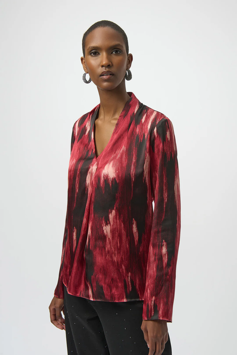 Joseph Ribkoff 254161 Black/Red Abstract V-Neck Satin Top