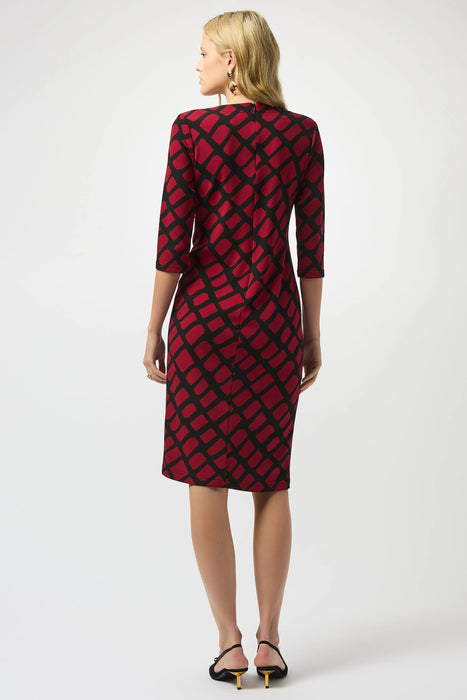 Joseph Ribkoff Black/Red Geometric Ruched Sheath Dress 253250