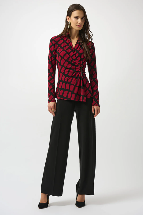 Joseph Ribkoff Black/Red V-Neck Faux Wrap Top 253139