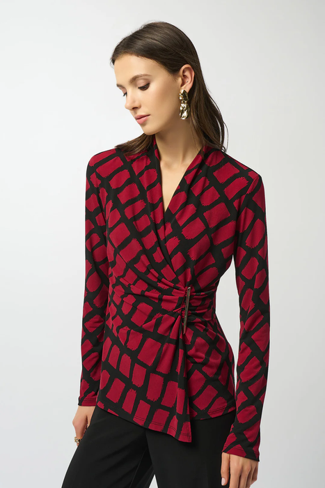 Joseph Ribkoff 253139 Black/Red V-Neck Faux Wrap Top