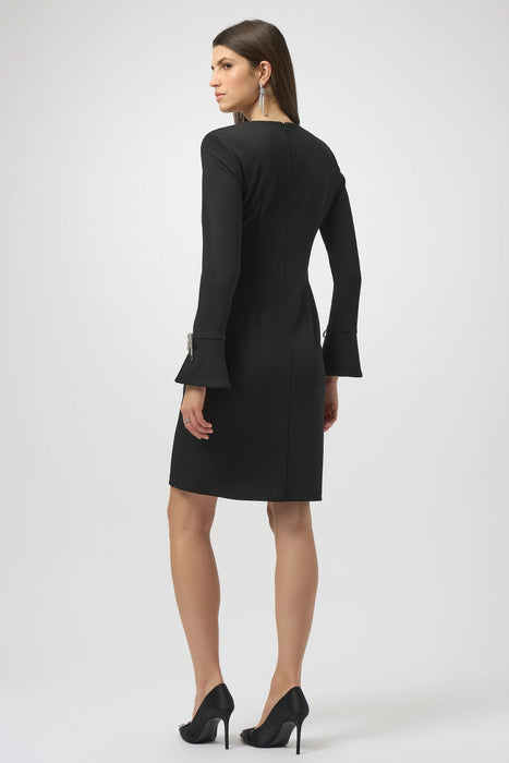 Joseph Ribkoff Black Rhinestone Bow Accent Sheath Dress 254048