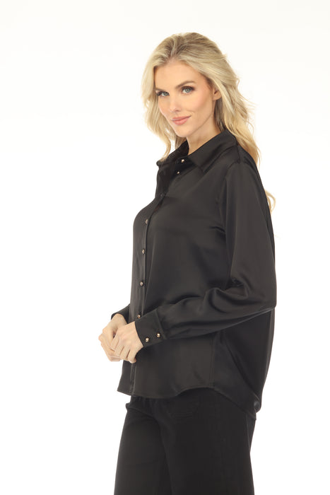 Joseph Ribkoff Black Rhinestone Cowl Back Satin Blouse 254967