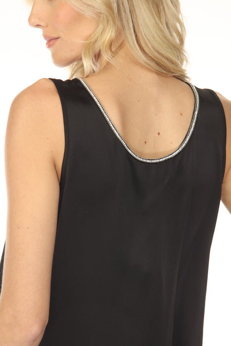 Joseph Ribkoff Black Rhinestone Trim Scoop Neck Satin Top 253744